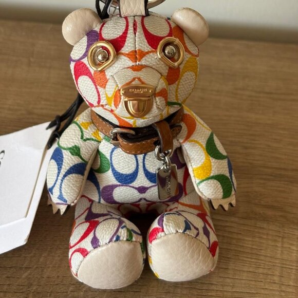 Coach Collectible Bear Bag Charm In Rainbow Signature Canvas CJ953 NWT - Picture 4 of 7